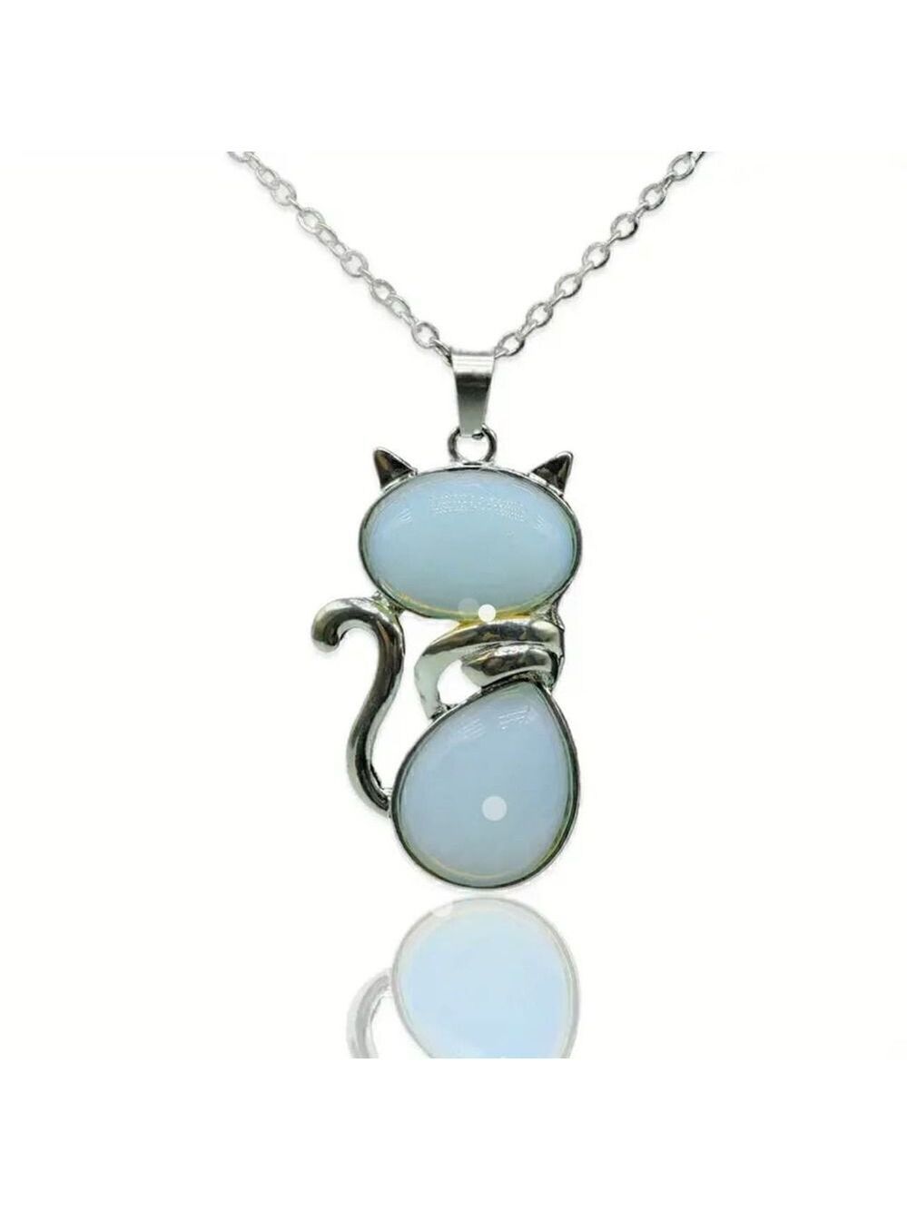 Cat Pendant Natural Stone Silhouette Necklace